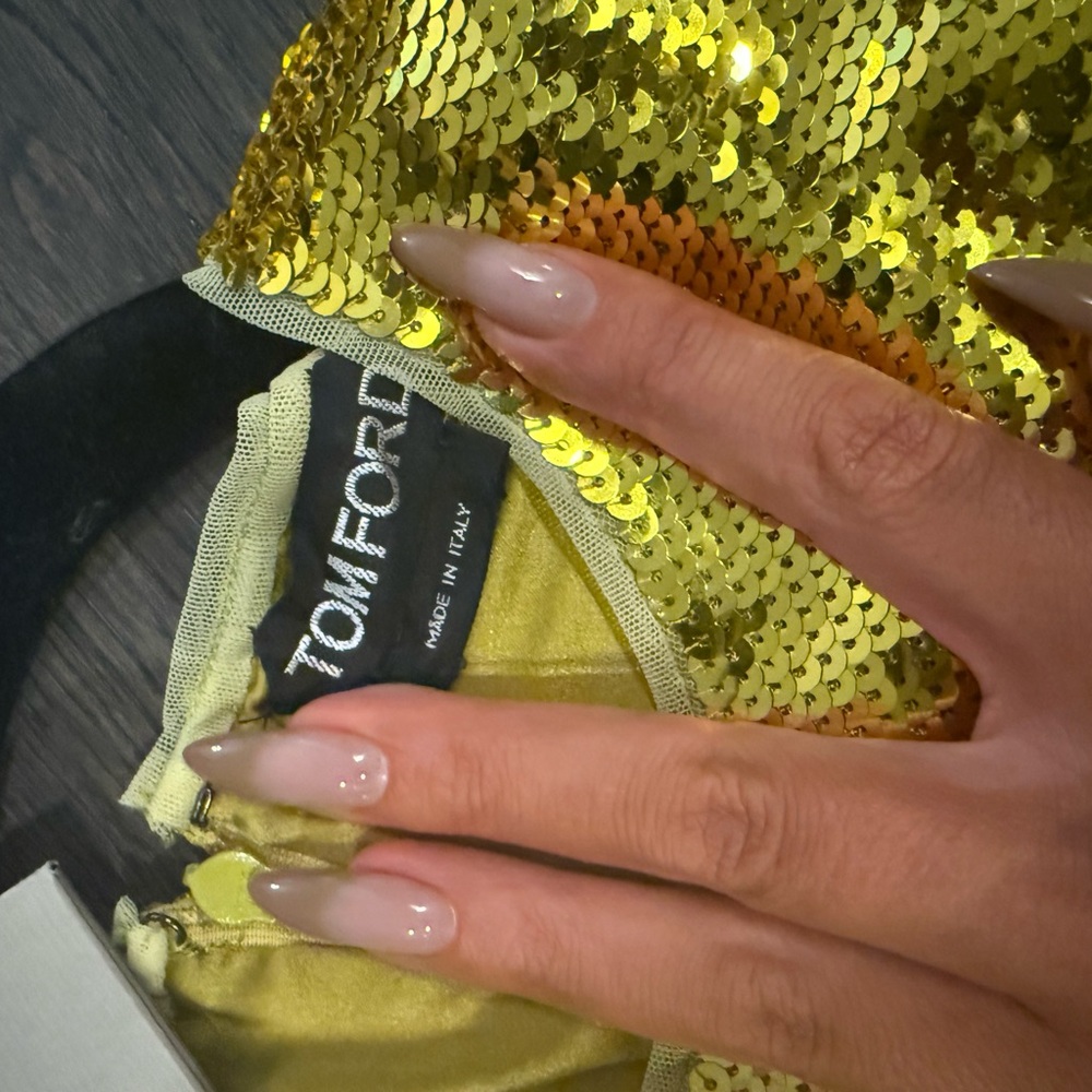 Tom Ford Gold Liquid Sequin Mini Dress Long Sleeve EU 36 NWT party birthday - Picture 11 of 15